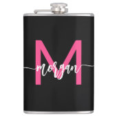 Flasques Hot rose noir Monogramme Fille de Bachelorette Par (Devant)