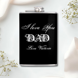Flasques 'I Love You Dad' Personnalisé noir blanc & argent