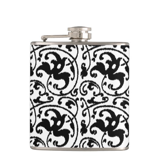 Flasques Ikat Floral Damask - Blanc et Noir (Devant)