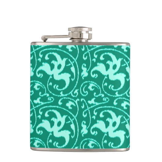 Flasques Ikat Floral Damask - Turquoise et Aqua (Devant)