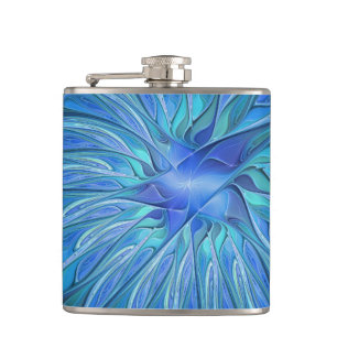 Flasques Imaginaire Fleur Bleue Motif, Art Fractal Abstrait
