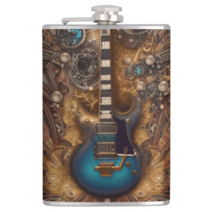 Flasques Imaginaire Steampunk Vintage Blue Guitare Aquarell