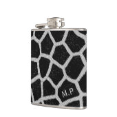 Flasques Imprimé de girafe noir et blanc avec monogramme (Gauche)