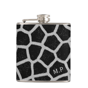 Flasques Imprimé de girafe noir et blanc avec monogramme
