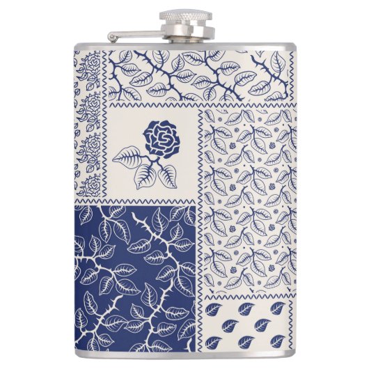 Flasques Indigo Bleu Beige Floral Patchwork (Devant)