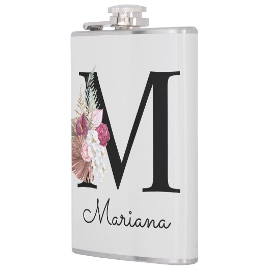 Flasques Initiale M brodée rose floral boho (Gauche)