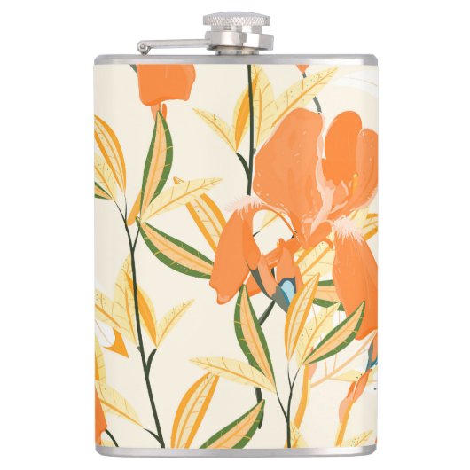 Flasques Iris orange : motif floral transparent (Devant)