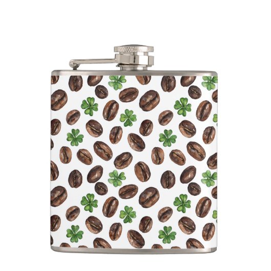 Flasques Irish Coffee Beans and Shamrocks Funny Design (Devant)