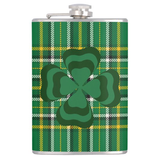 Flasques Irlande National Tartan, Shamrock, Ajouter un nom (Devant)