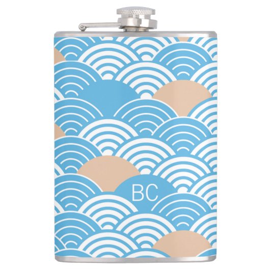 Flasques Japanese Waves Pattern Light Blue Beige Monograms (Devant)
