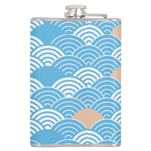 Flasques Japanese Waves Pattern Light Blue Beige Monograms (Dos)