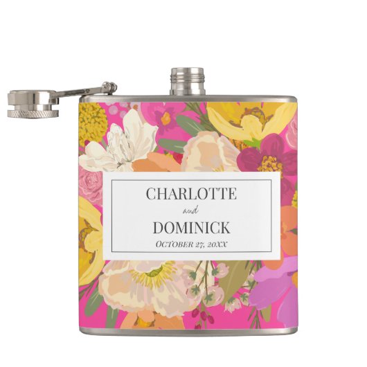 Flasques Jardin rose Floral Mariages Noms des couples (Ouvert)