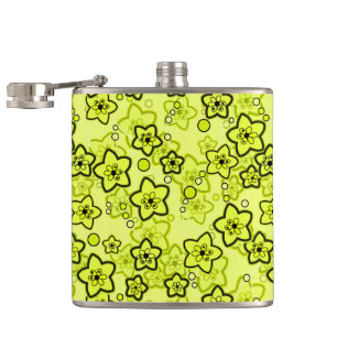 Flasques Jaune avec motif floral néon brillant noir