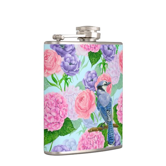 Flasques Jay bleu et fleurs motif aquarelle (Droite)