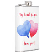 Flasques Je vous aime aquarelle rouge et bleu coeur (Droite)
