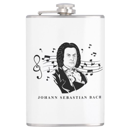 Flasques Johann Sebastian Bach Portrait et buste avec notes (Devant)
