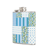 Flasques Joli Blue Morning Glory Faux Patchwork Hip Flask (Gauche)