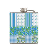Flasques Joli Blue Morning Glory Faux Patchwork Hip Flask (Dos)