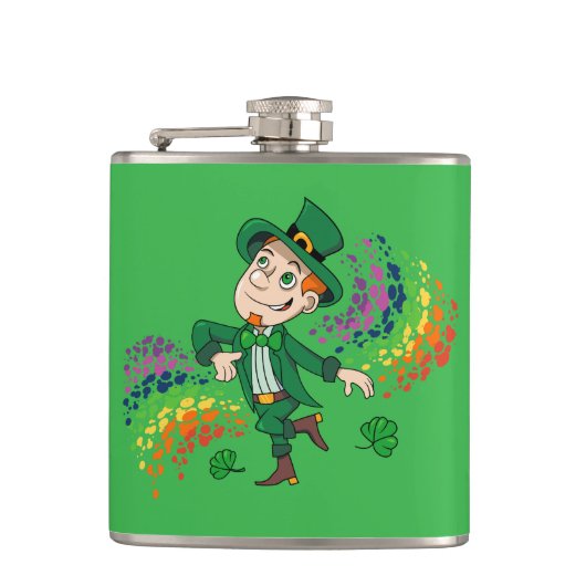 Flasques Joli et souriant dancing leprechaun, un arc-en-cie (Devant)