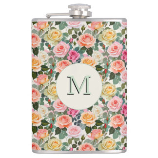 Flasques Jolies Roses Florales Botaniques Monogrammées