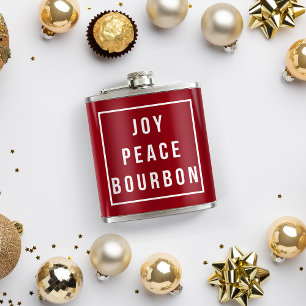 Flasques Joy Peace Bourbon Red & White Funny Holiday