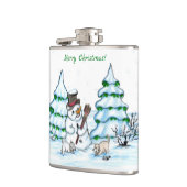 Flasques Joyeux Noël ! Snowman avec chat et chiot (Gauche)