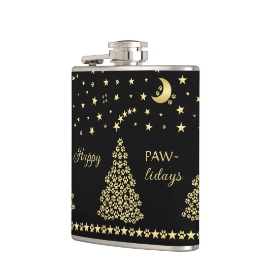 Flasques Joyeux Pawlidays, Or brillant Paw sapin de Noël (Gauche)