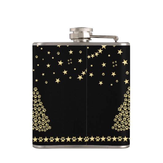 Flasques Joyeux Pawlidays, Or brillant Paw sapin de Noël (Dos)