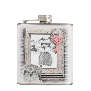 Flasques Keeshond Noël hiver fenêtre Peinture Chien Art