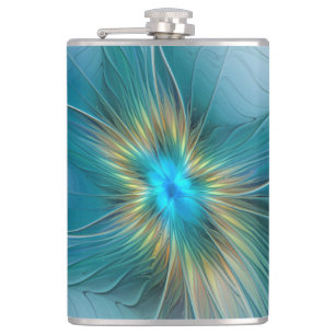 Flasques La petite Beauté Moderne Bleu Or Fractal Flower