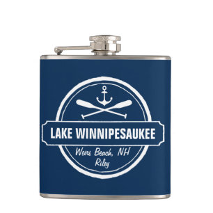 Flasques Lac Winnipesaukee NH ville personnalisée, nom, an