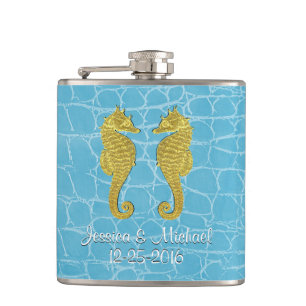 Flasques L'alligator bleu d'hippocampes d'or personnalisent