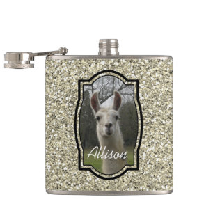 Flasques Lama lumineux de scintillement de N en or