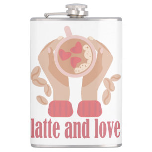 Flasques Latte et coupe d'amour, mains et citation de café