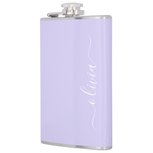 Flasques Lavande Purple Script Moderne Fille Monogramme Nom (Gauche)