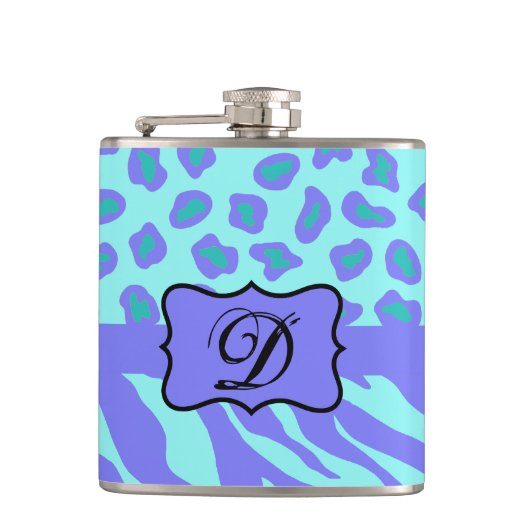 Flasques Lavande Turquoise Zebra Leopard Monogramme initial (Devant)
