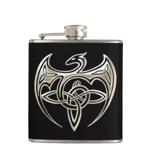 Flasques Le Celtic Trine de dragon argenté et noir noue