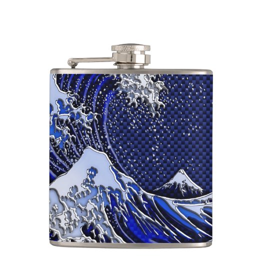 Flasques Le grand Hokusai Wave Chrome Carbon Aspect (Devant)