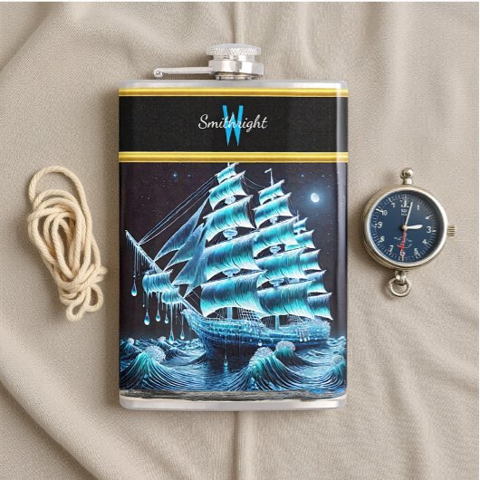 Flasques Le navire pirate Glides sur la nuit chatante