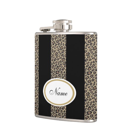 Flasques Léopard rayures élégant moderne nom client noir (Gauche)