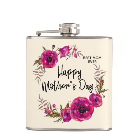 Flasques Les pavots rose Fuchsia Meilleure Maman Jamais - F (Devant)