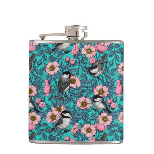 Flasques Les poulets dans la nature rose, rose et bleu (Devant)