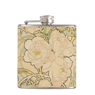 Flasques Les roses de pivoine de pivoines d'Alphonse Mucha