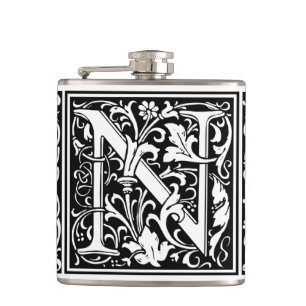 Flasques Lettre N Monogramme médiéval Art Nouveau