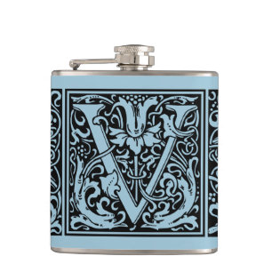 Flasques Lettre V Monogramme médiéval Art Nouveau