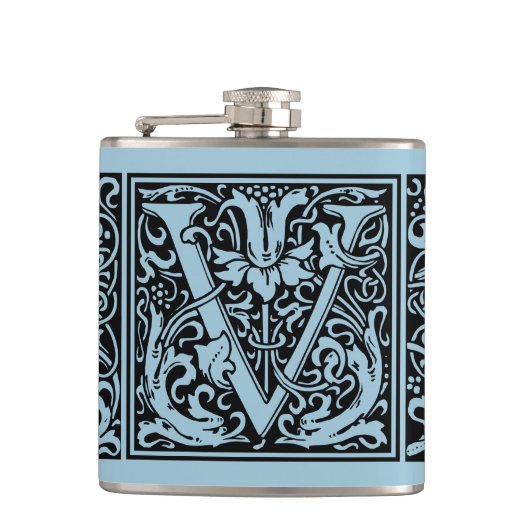 Flasques Lettre V Monogramme médiéval Art Nouveau (Devant)