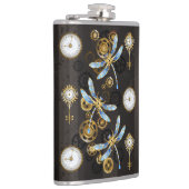 Flasques Libellules Steampunk sur fond brun rayé (Droite)