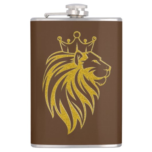 Flasques Lion Avec Couronne - Style Or 2 (Devant)