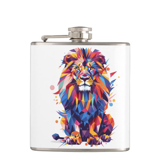 Flasques Lion géométrique coloré (Devant)