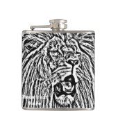 Flasques lion rugissant gros chat faune art noir et blanc (Devant)